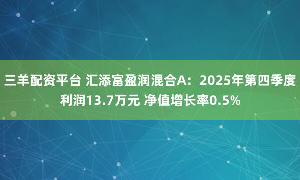 三羊配资平台 汇添富盈润混合A：2025年第四季度利润13.7万元 净值增长率0.5%
